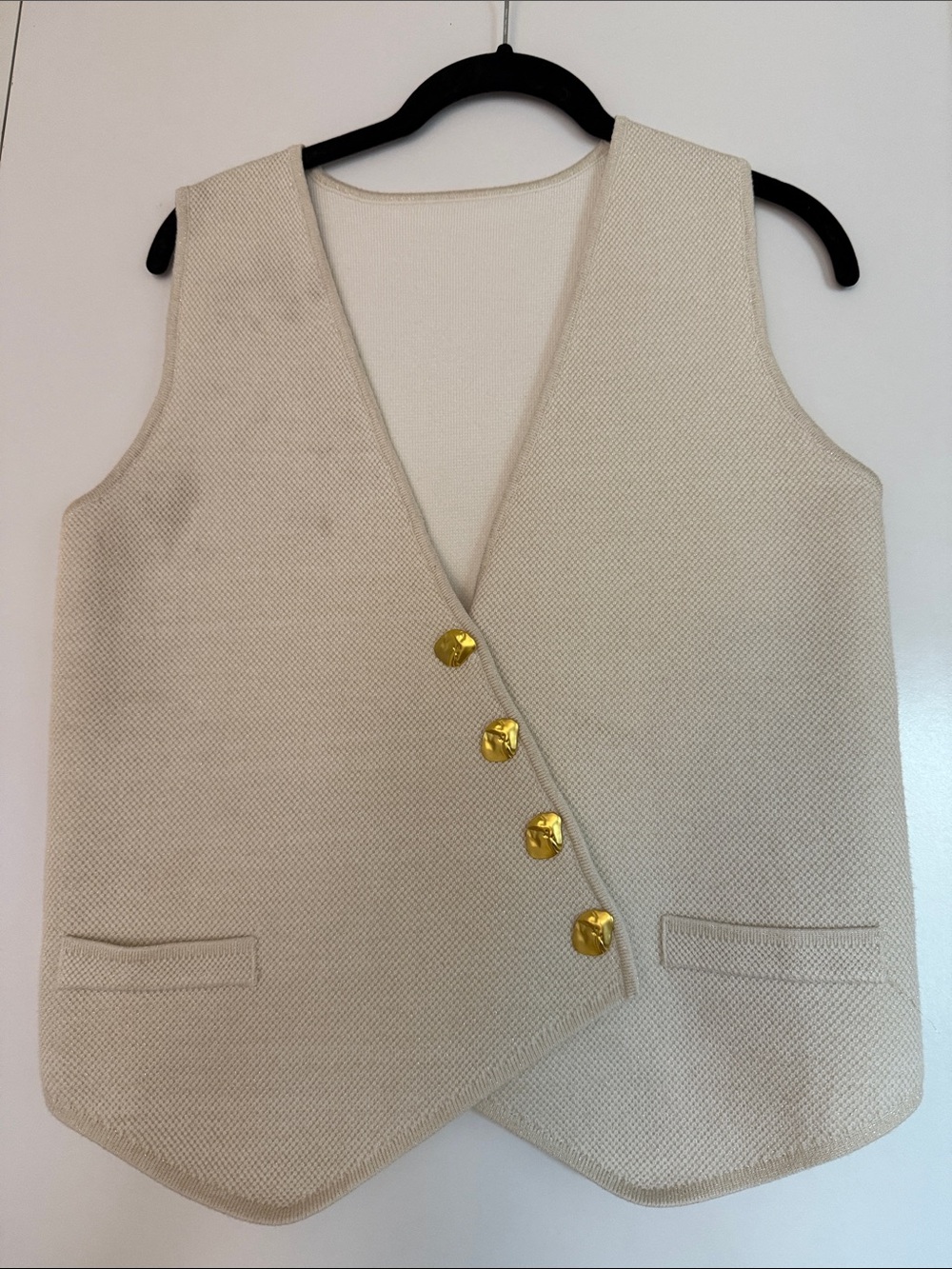 Commense Cream Textured Vest with Gold Buttons